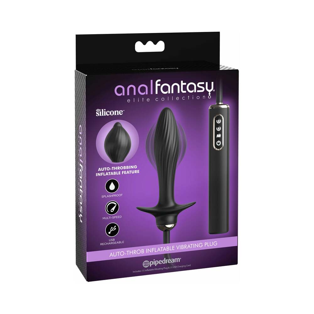 Pipedream Anal Fantasy Elite Collection Rechargeable Silicone Auto-Throb Inflatable Vibrating Plug Black